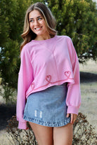 Pink Pullover with Gingham Heart ribbon design