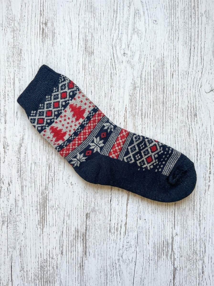 Navy Christmas Tree Cozy Cabin Socks