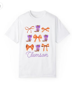 Clemson purple & orange graphic tee cowboy boots & bows