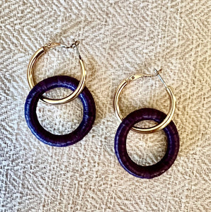 Purple/Gold Raffia Ring Hoops