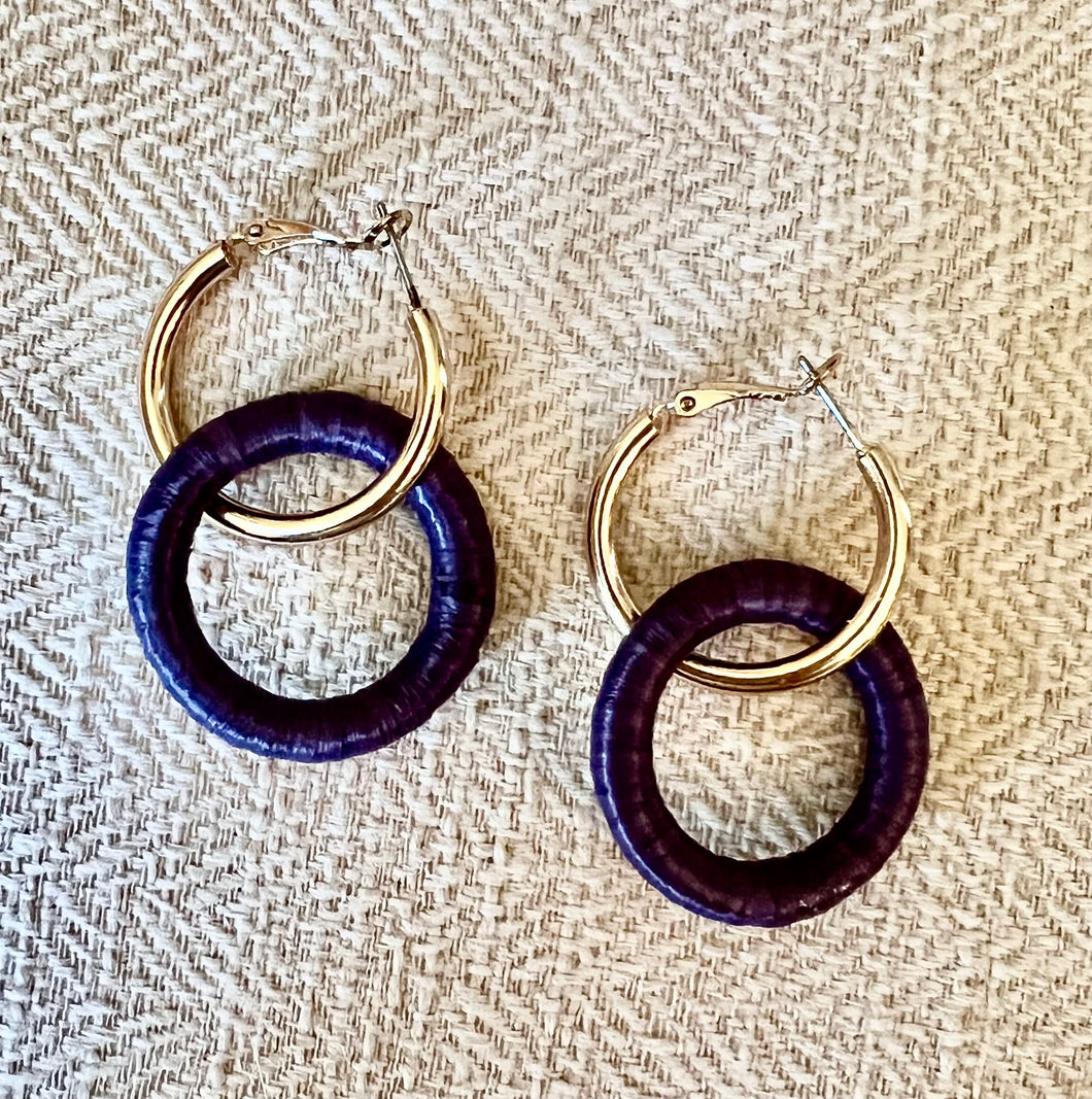 Purple/Gold Raffia Ring Hoops