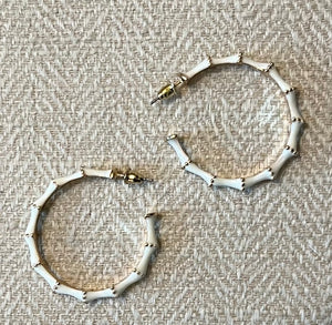 Bamboo Shaped White/Gold Hoops