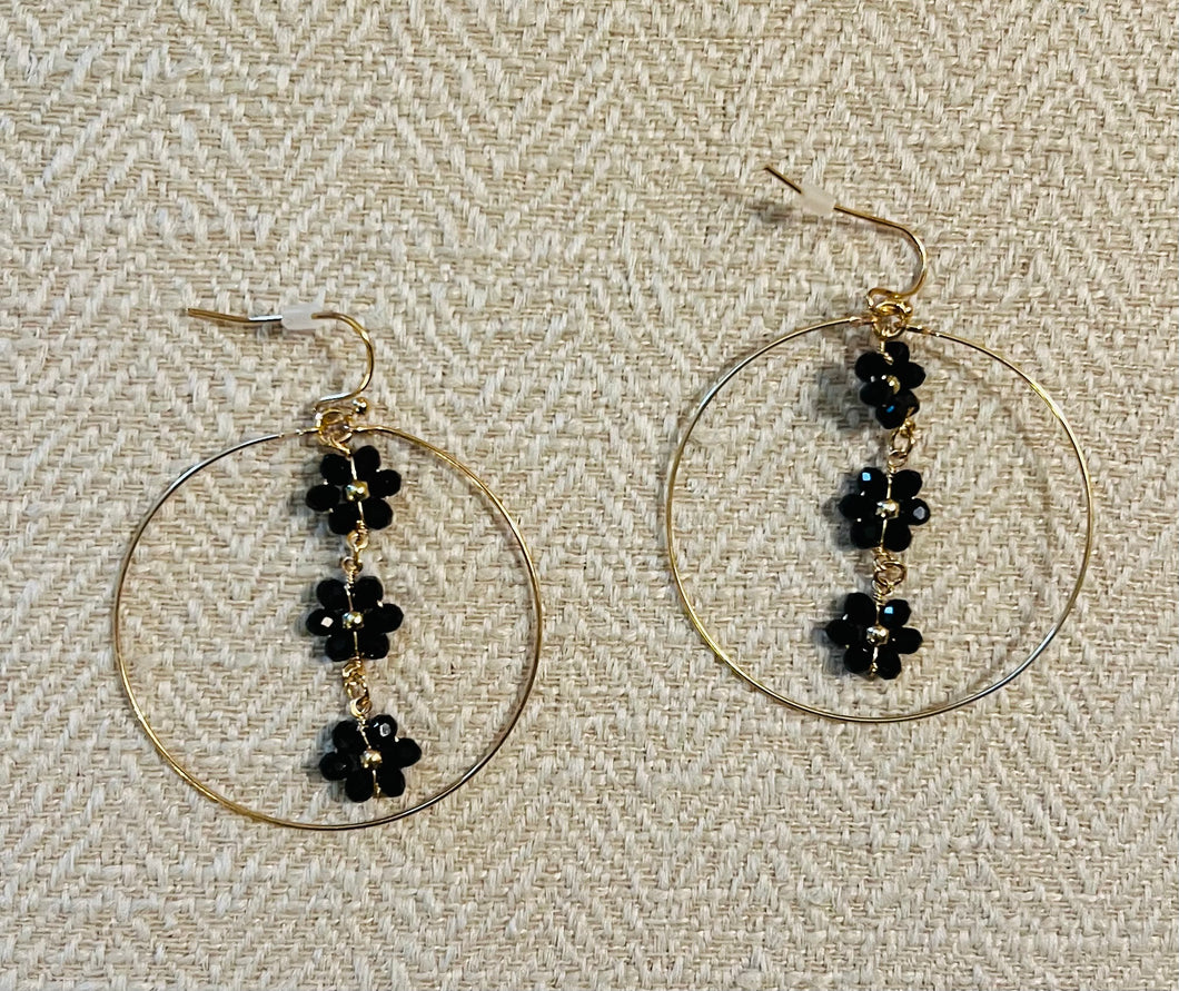 Beaded Flower Circle Earrings