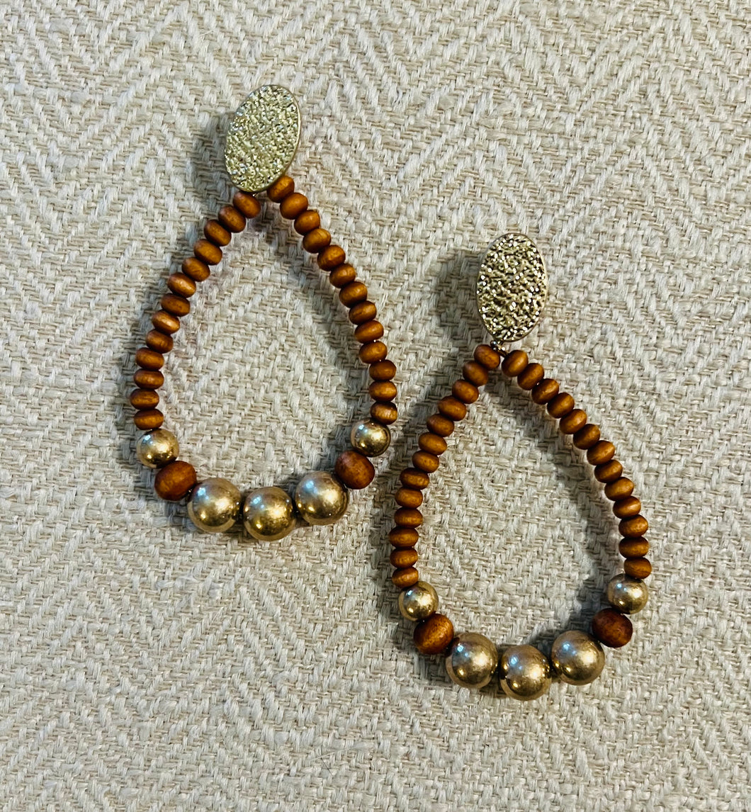 Oval Teardrop Wood Earrings