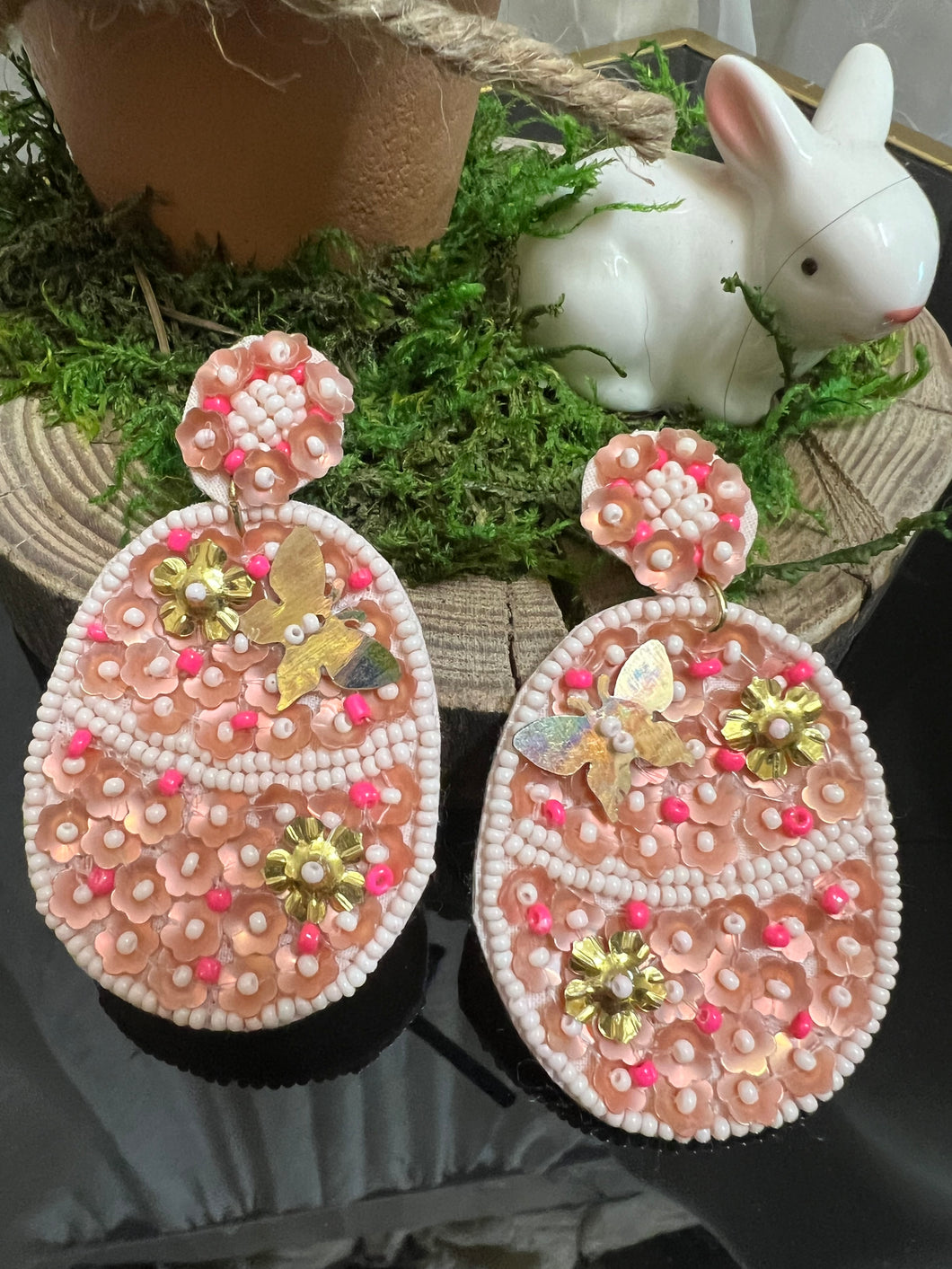 pink easter egg seed bead earrings