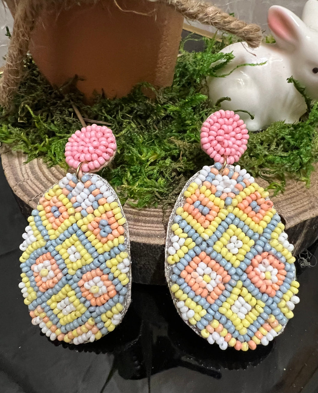 Diamond Easter Egg Seed Bead Earrings