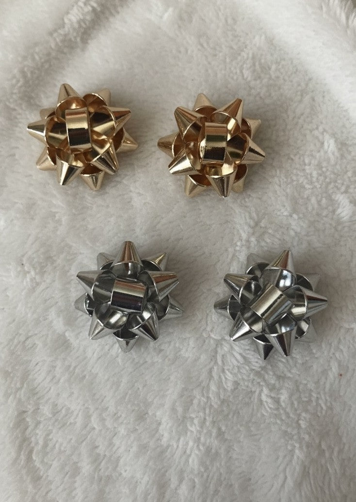 silver & gold Gift Bow Stud Earrings