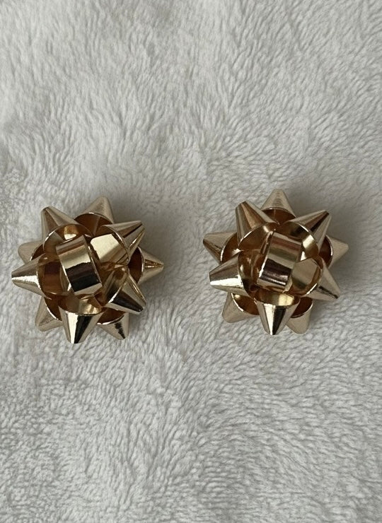 gold Gift Bow Stud Earrings