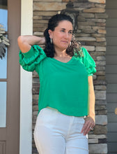 Load image into Gallery viewer, green blouse puff sleeve 
