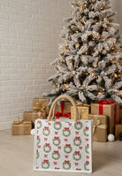 Burlap Holiday Totes with wreath designs