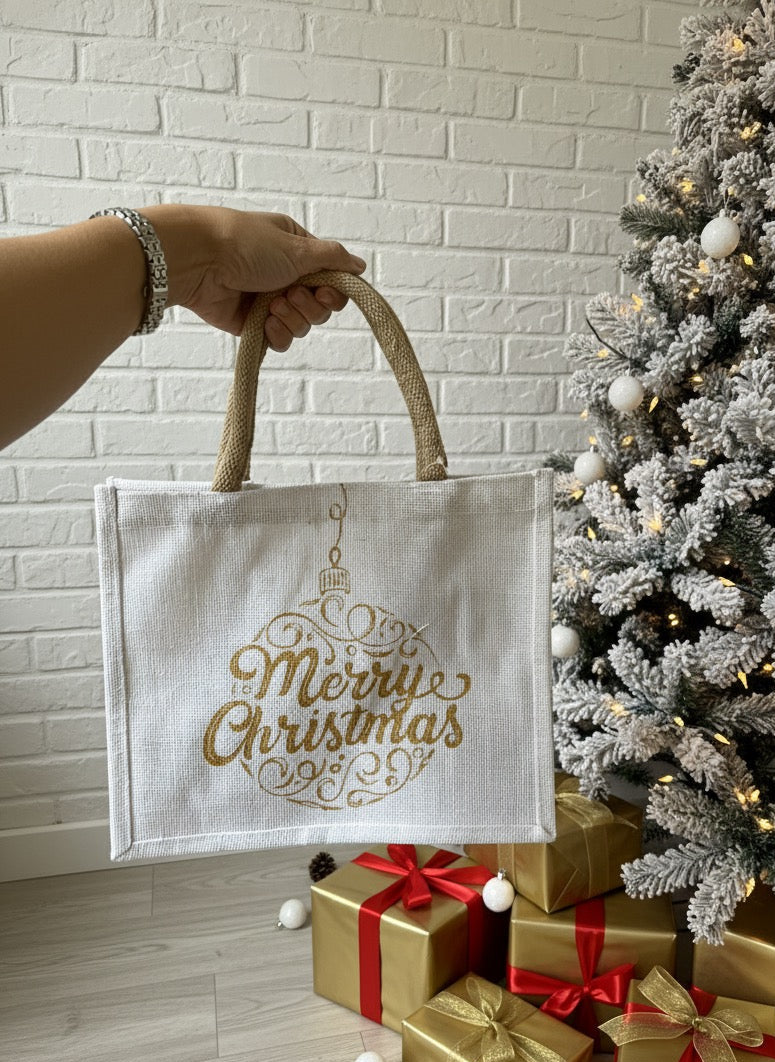 Merry Christmas Burlap Holiday Totes