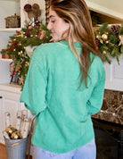Plaid Bow Embroidered Green Sweatshirt
