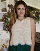 Cream Embellished Knit Tank