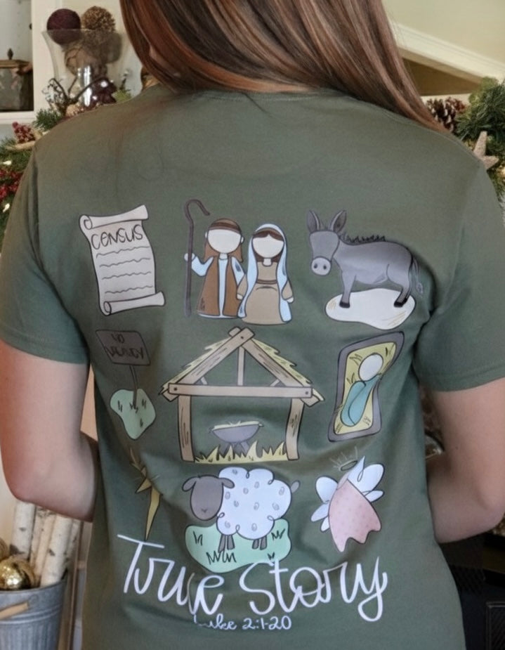 Green True Story Nativity Tee