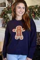 Navy Sweater with a brown gingerbread man