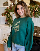"Christmas Tree" Stitched Green Sweater