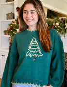 "Christmas Tree" Stitched Green Sweater