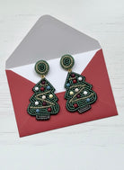 Green Seed Bead Christmas Tree Earrings