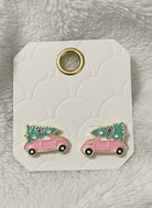 Pink Car Christmas Tree Earrings