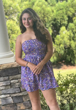 Load image into Gallery viewer, purple strapless floral mini dress
