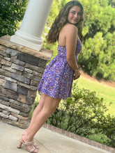 Load image into Gallery viewer, purple strapless floral mini dress
