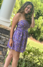 Load image into Gallery viewer, purple strapless floral mini dress
