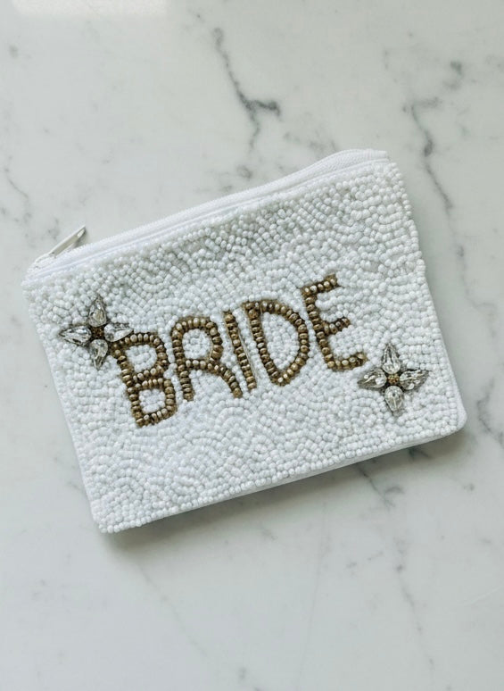 White Bride Seed Bead Coin Purse