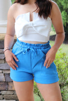 Blue linen drawstring shorts