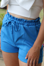 Load image into Gallery viewer, Blue linen drawstring shorts
