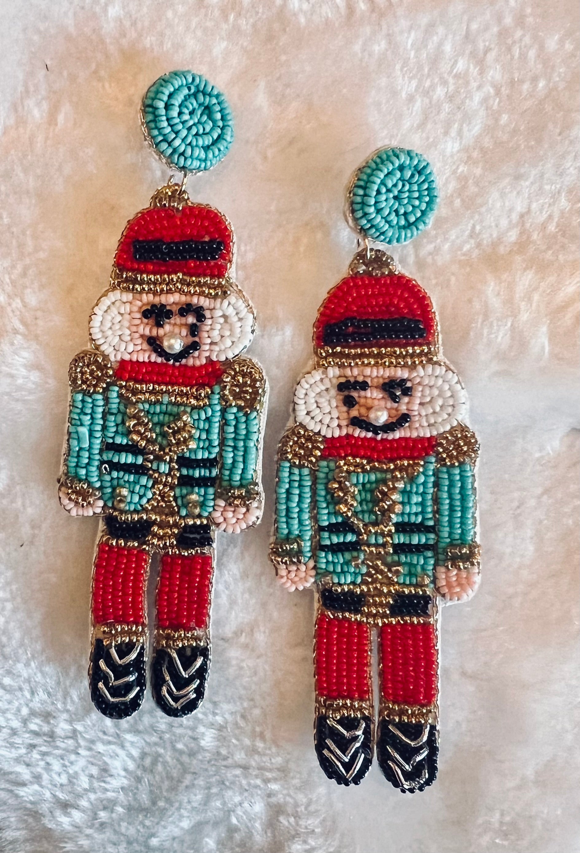 Teal & Red Nutcracker Earrings