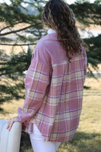 Load image into Gallery viewer, soft pink shacket plaid front pockets raw hem
