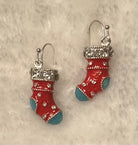 Red, Blue & gold Christmas Stocking Earrings