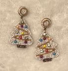 White Christmas Tree Earrings with colorful balls and rhinestone