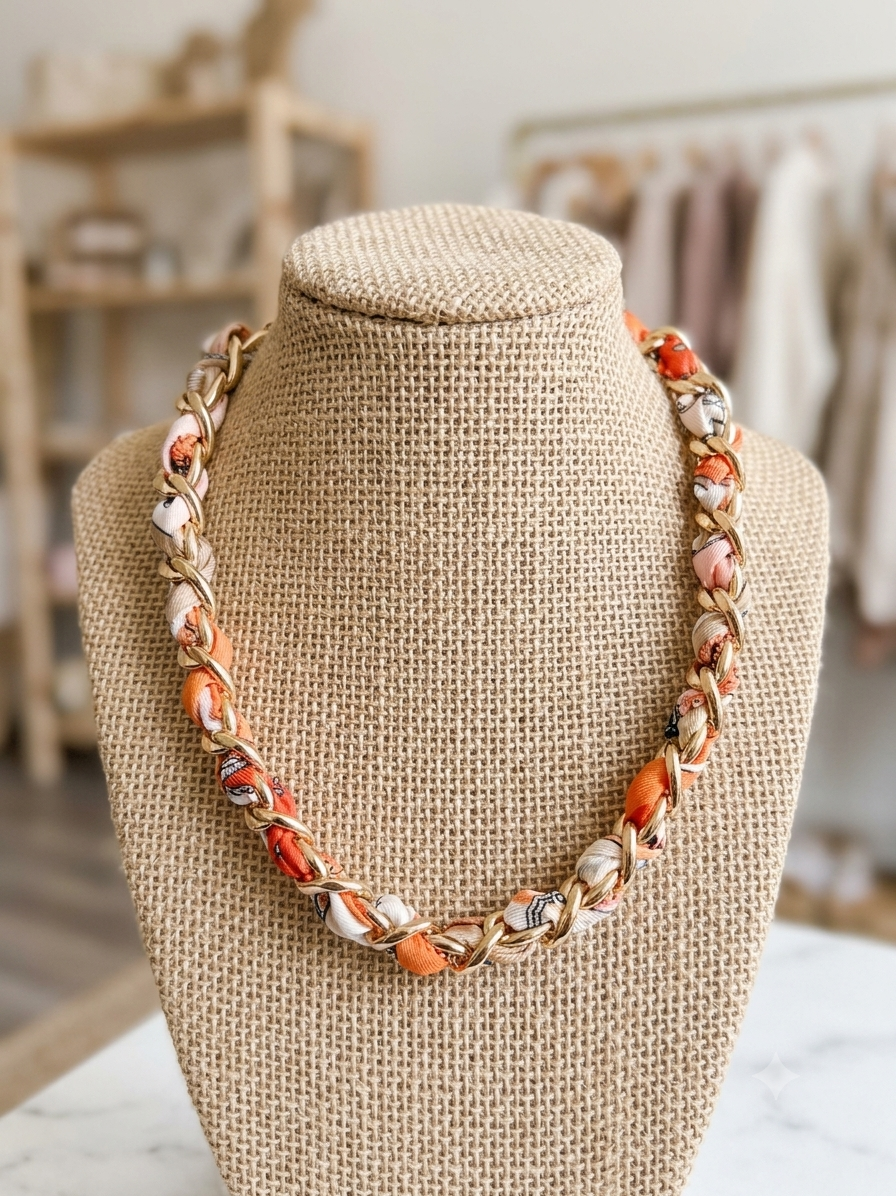 Orange Scarf Chain Necklace