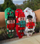 Nutcracker seed bead headbands green, red & white