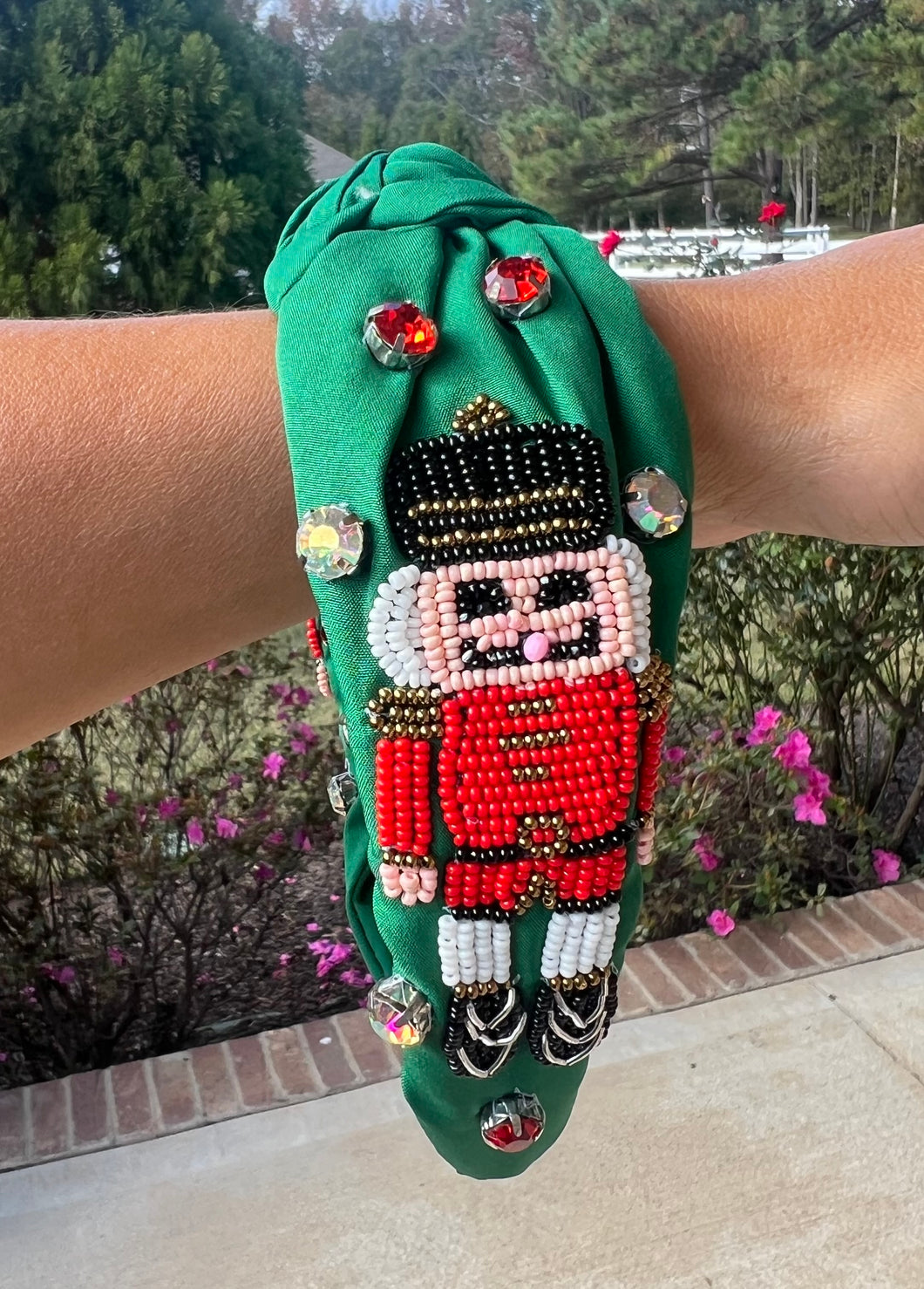 Green Nutcracker seed bead headband