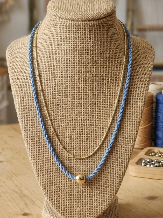 Periwinkle Layered Cord & Chain Necklace