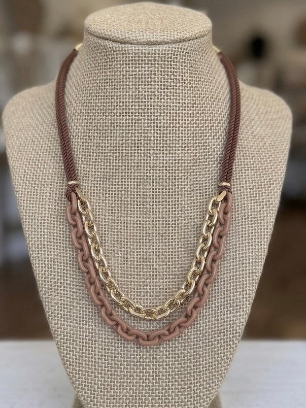 Brown Cable Chain & Cord Necklace