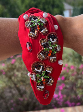 Red Gingerbread sequin Headband with pearl accents