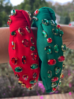 Green & Red headbands  Adorned with red & green mixed jewels.