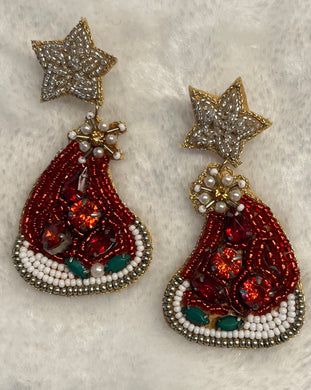 Santa Hat Seed Bead Earrings