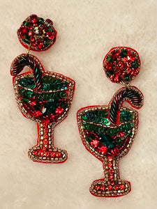 Green & Red Christmas Cocktail Seed bead Earrings