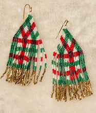 Load image into Gallery viewer, Plaid Seed Bead Fringe Earrings
