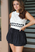 black cotton skirt with built in shorts. Elastic waist