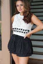 Load image into Gallery viewer, black cotton skirt with built in shorts. Elastic waist

