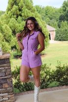 purple denim romper