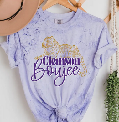 Purple Tie Dye t-shirt Tiger Clemson Boujee foil design