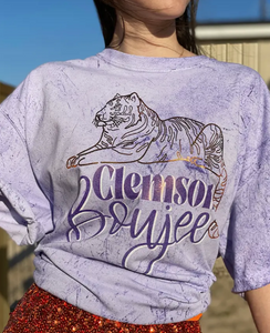Purple Tie Dye t-shirt Tiger Clemson Boujee foil design
