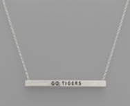 Silver go tigers bar necklace