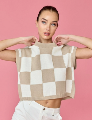 checkerboard, short sleeve sweater